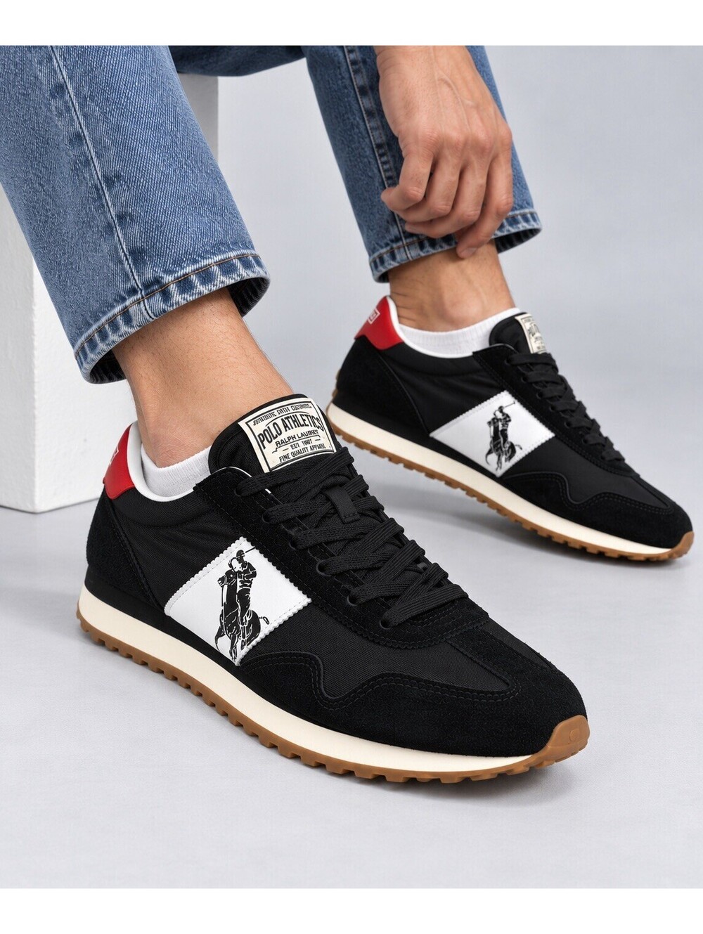 Polo Ralph Lauren Train 90 Men’s US 10.5 D Black Suede Leather Pony Sneakers New